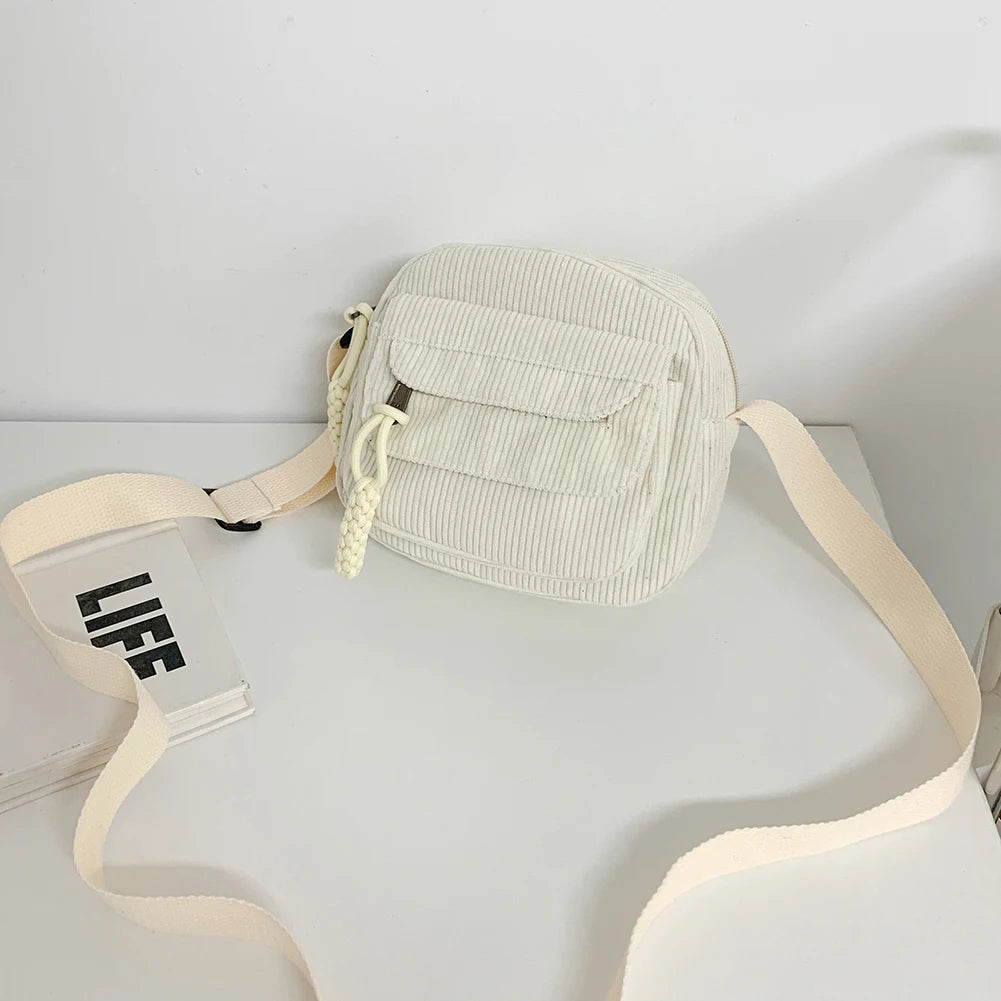 Women Corduroy Crossbody Bag Simple Multi Layer Shoulder Bag Versatile Small Square Bag Satchel Hobo Bag Travel Holiday Purse