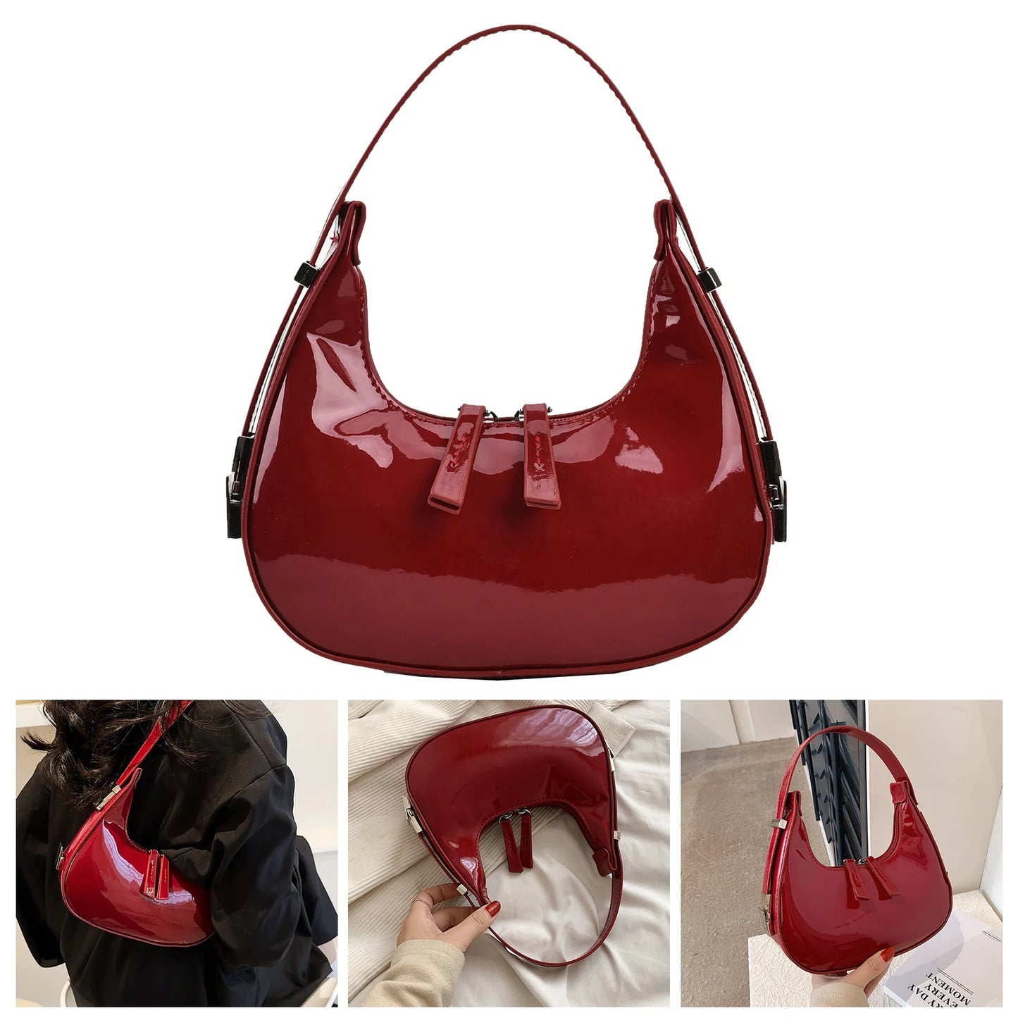 Women Leather Shoulder Bag Casual Vintage Tote Bag Chic Underarm Bag Satchel Clutch Travel Dating Purse