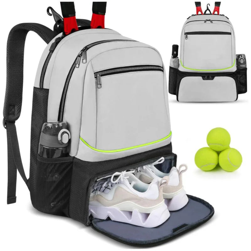 Professional Tennis Backpack Large Capacity Sports Racket Pack Holds 1-2 Tennis Rackets Outdoor Badminton Bag With Shoe Pocket