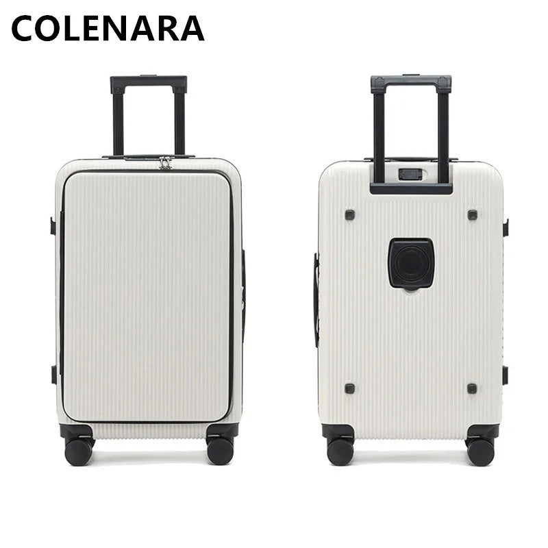COLENARA High Quality Suitcase Front Opening Boarding Case Laptop Trolley Case USB Charging 20"24 Inch Carry-on Travel Luggage