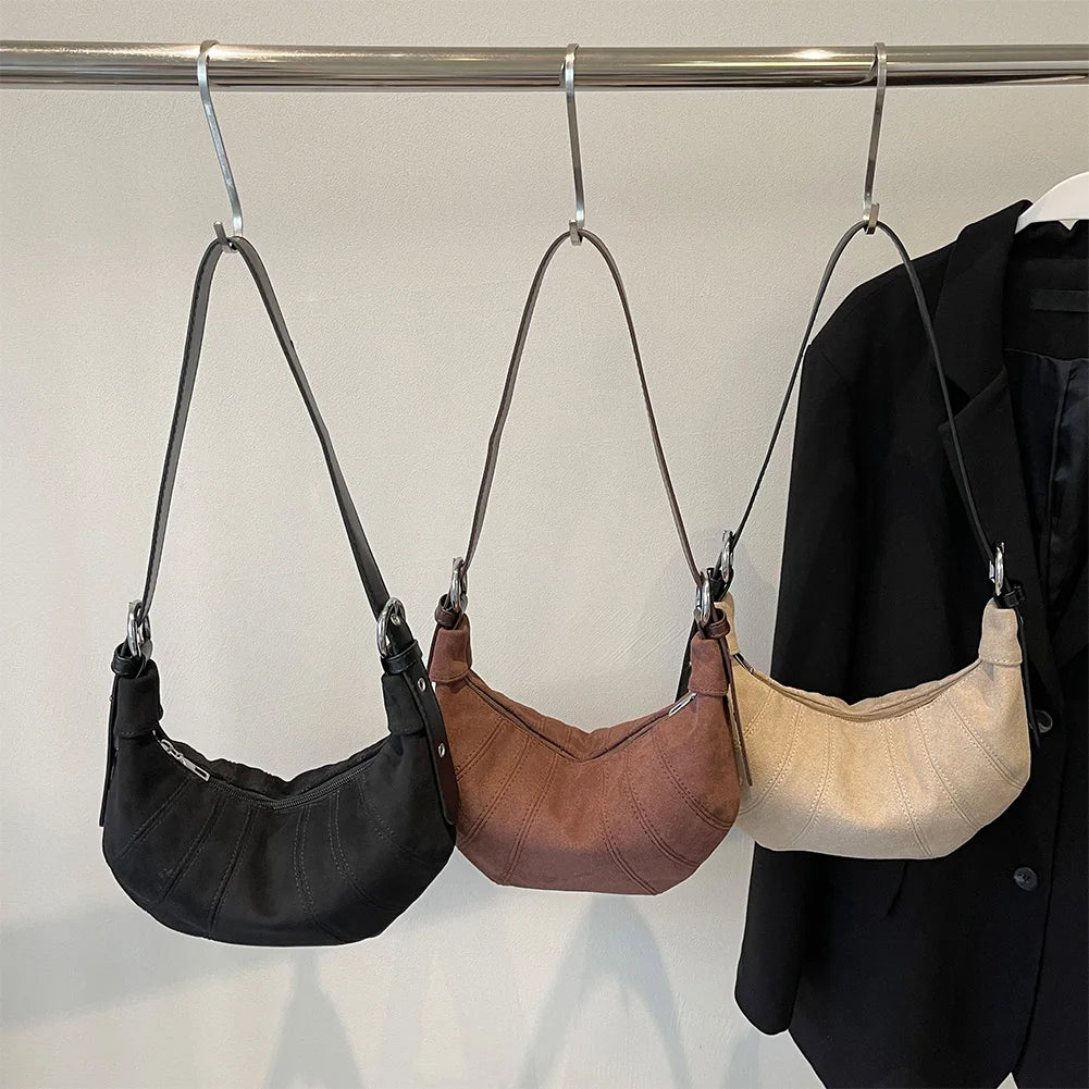 Women PU Fashion Shoulder Bag Zipper Closure Simple Tote Purse Half Moon Crossbody Bag Casual Underarm Bag Stylish Commuting Bag