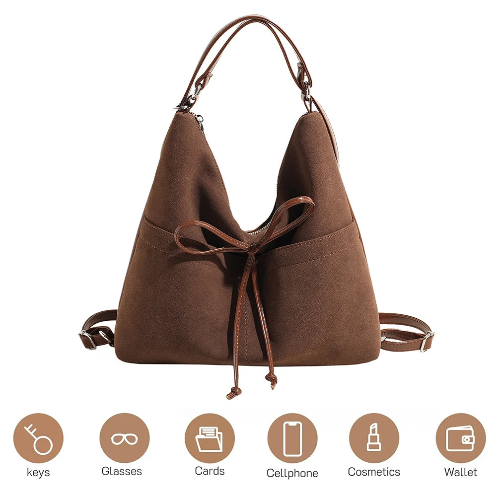 Women Suede Shoulder Bag with Inner Pocket Hobo Bag Zipper Closure Crescent Bag Clutch Purse for Shopping Work Travel