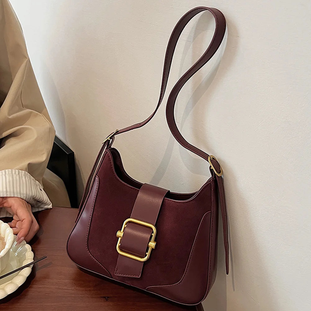 Women Suede Shoulder Bag Adjustable Strap Underarm Bag with Inner Pocket Messenger Bag Satchel Purse for Work Travel
