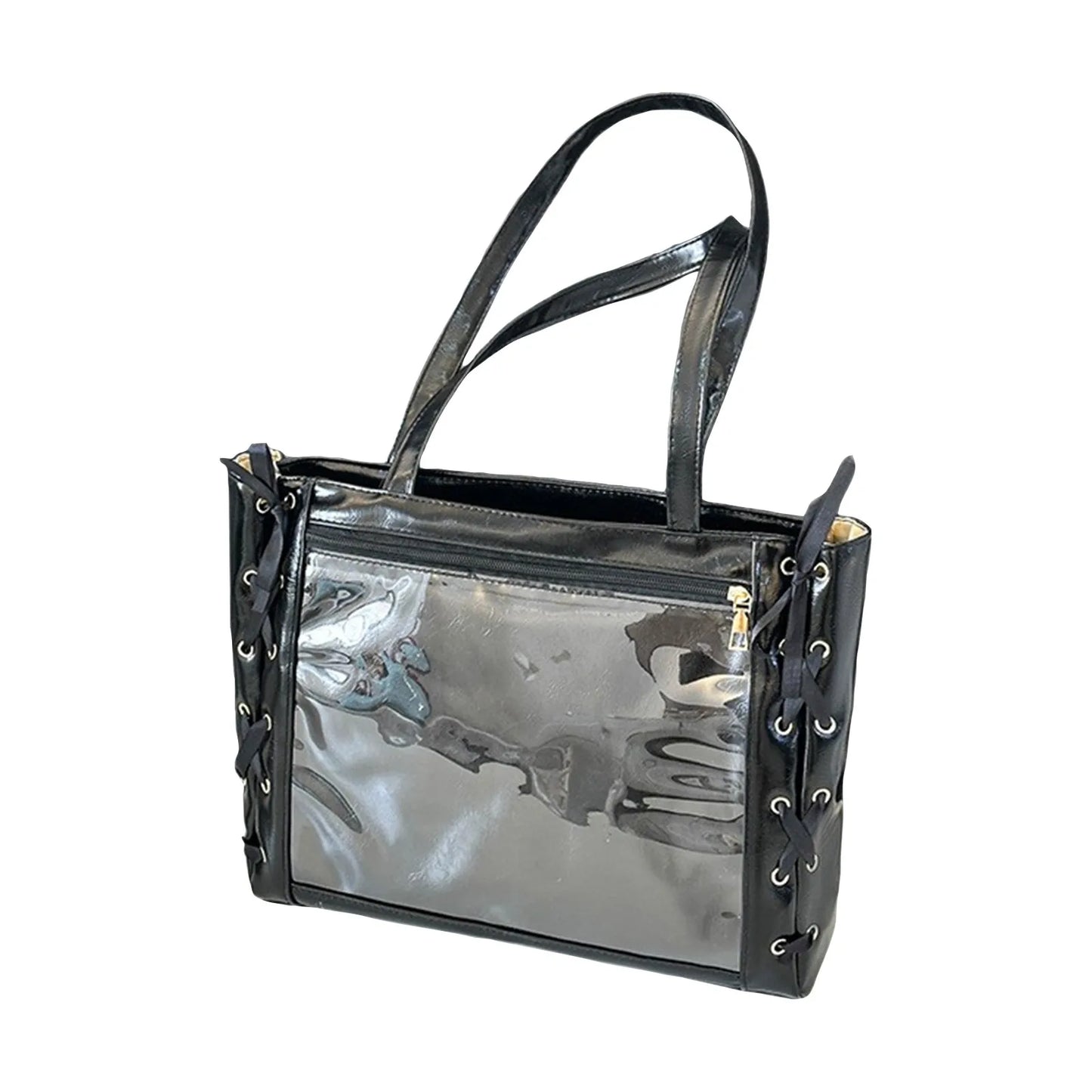 Japanese Kawaii Girls Itabag Large Capacity Pu Leather Shoulder Bag 2025 Bow Ribbon Lolita Jk Handbags Transparent Y2k Handbags