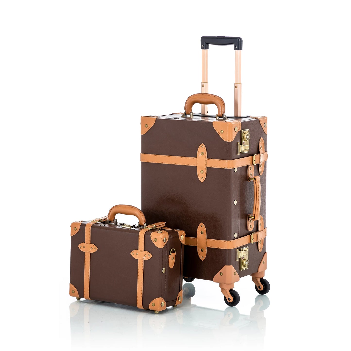 COTRUNKGAE Vintage Luggage Set for Men and Women, Carry On Suitcase with Spinner Wheels, Cocoa Brown