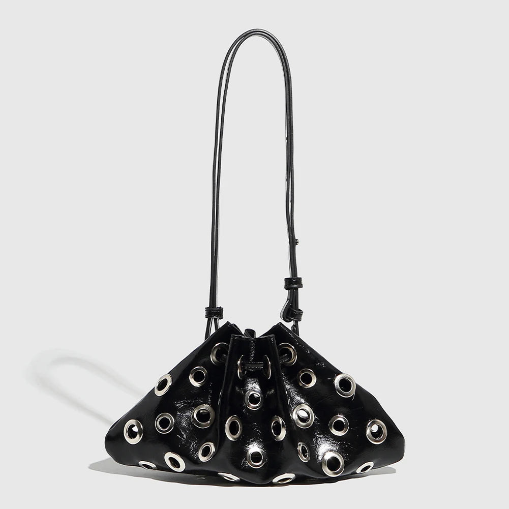 Women Metal Stud Y2k Shoulder Bag Large Capacity Retro Hollow Handbag PU Leather Trendy Rivet Sling Bag Work Date Travel Bag