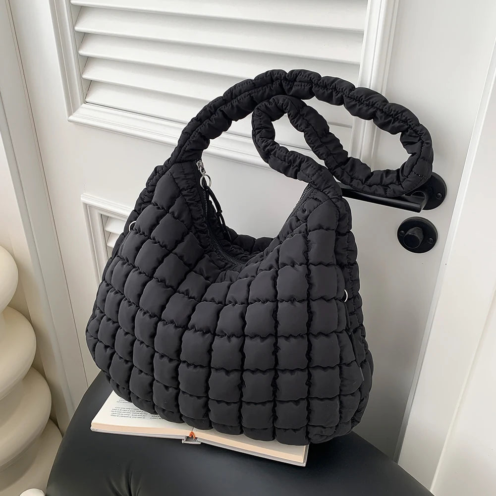 Women Cloud Hobo Bag Large Capacity Quilted Bubbles Crossbody Bag Solid Color Fashion Padded Sling Bag Messenger Bag