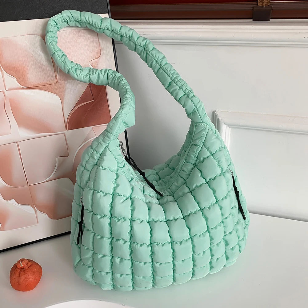 Women Cloud Hobo Bag Large Capacity Quilted Bubbles Crossbody Bag Solid Color Fashion Padded Sling Bag Messenger Bag
