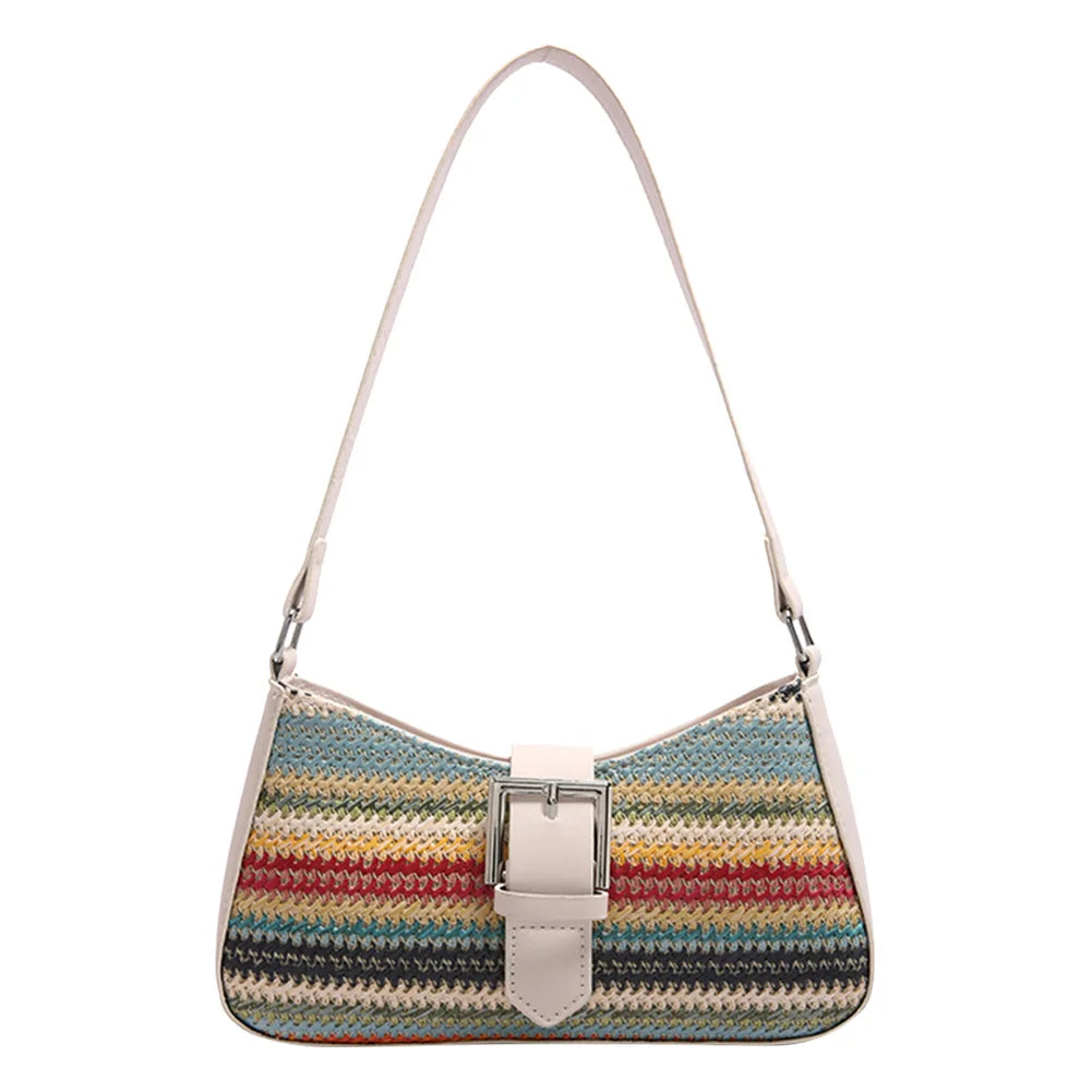 Women Straw Woven Bag Fashion Woven Handbag Large Capacity Weaving Shoulder Purse Handwoven Straw Bag Summer Beach Bag