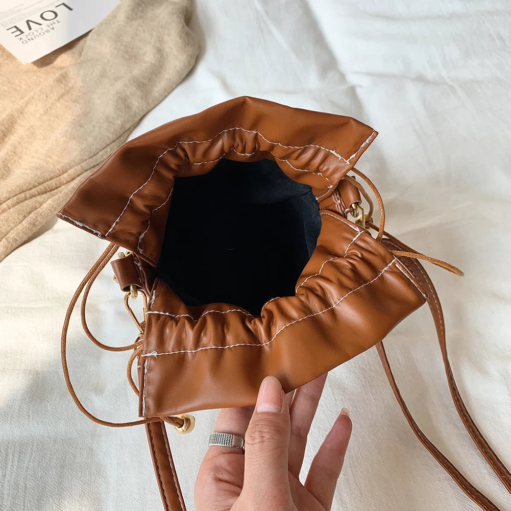 Vintage Cylinder Shoulder Bag Women Mini Crossbody Bags Female Leather Handbags