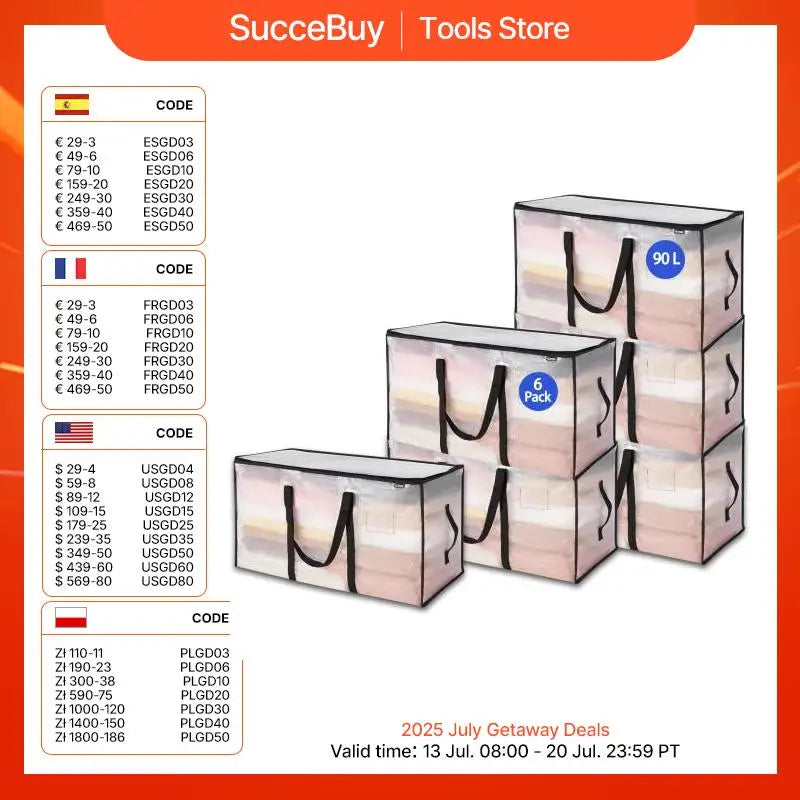 VEVOR 60L/90L Large Storage Bags 6 Pack Clothes Storage Bins with Handle Foldable Closet Containers for Home Bedsheet Pillow