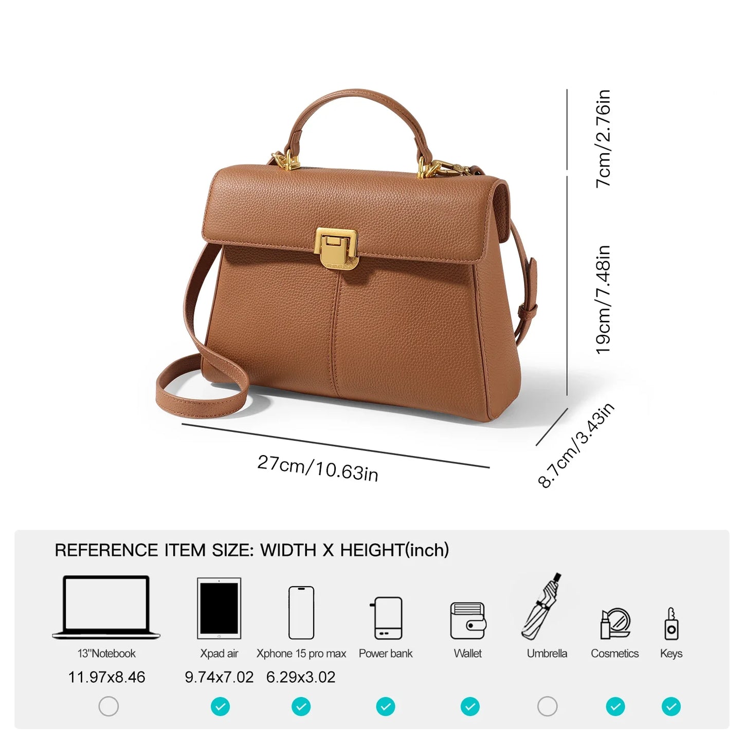 ITAMOOD Handbag for Women Large Capacity Cowhide Tote Crossbody Adjustable Shoulder Strap Bag Satchel Purse Fashion Versatile
