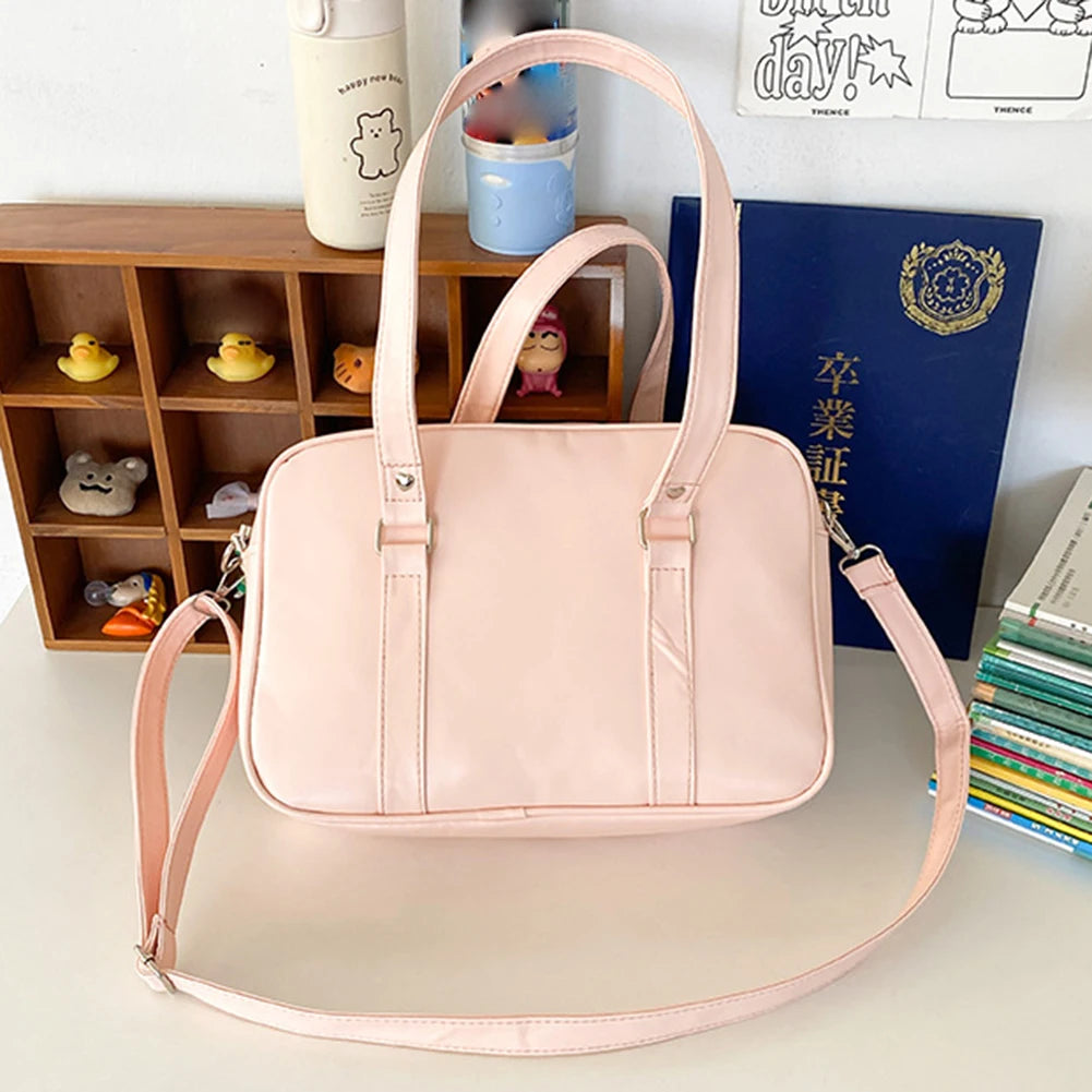 Women Anime Crossbody Bag Transparent Love Heart PU Japanese School Bag Adjustable Strap Shoulder Uniform Bag Chic Commuting Bag