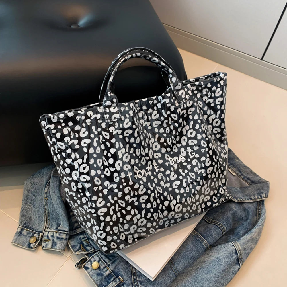Leopard Print Fashion Tote Bag Large Capacity Trendy Carrying Bag Stylish Commuting Bag Shopping Bag Tote Handbag