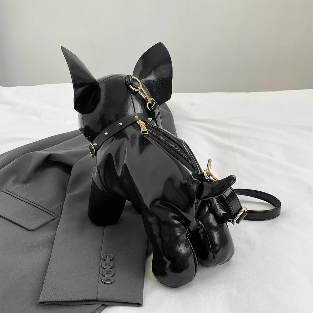 Shoulder Bag for Men Women Bulldog Shaped Crossbody Bag PU Leather Adjustable Strap Handbag with Zipper for Shoping Travel