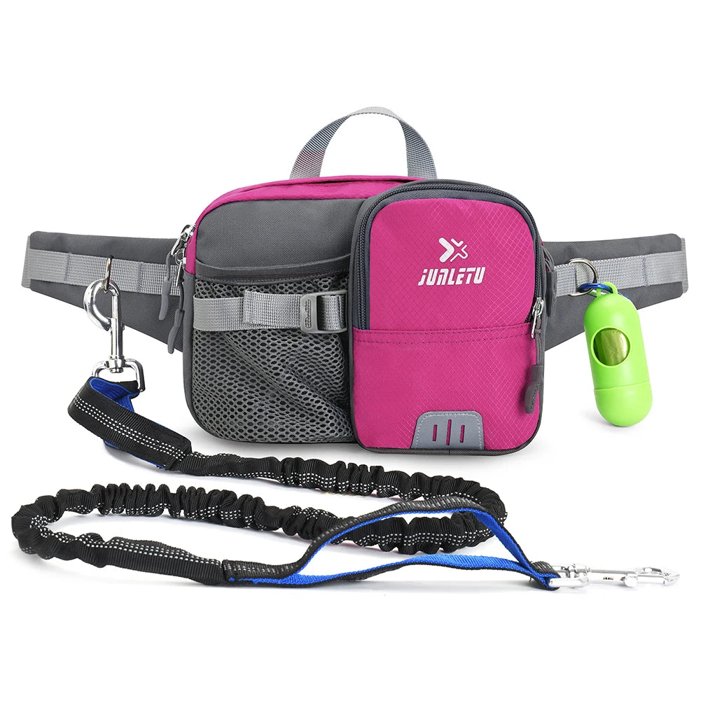 Retractable Hands Free Dog Leash with Waist Bag Adjustable Waist Belt Water Bottle Holder for Walking Jogging Running Your Dog