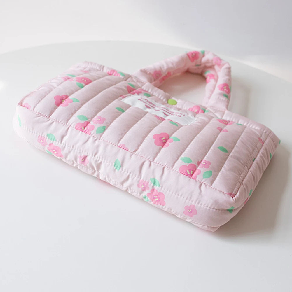 Women Printed Padded Sling Bag Large Capacity Floral Puffer Communting Bag Lightweight Multifunctional Ladies Girls Utility Bag