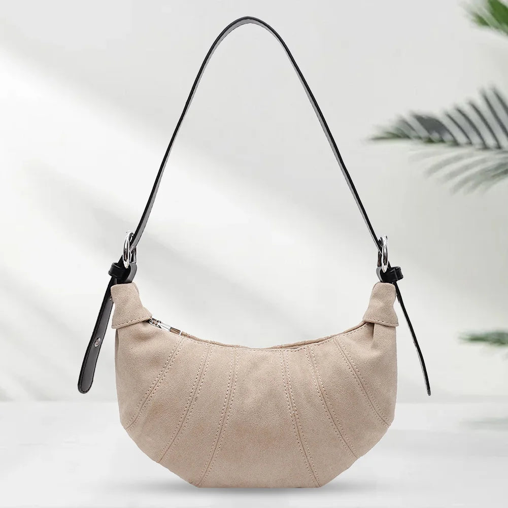 Women PU Fashion Shoulder Bag Zipper Closure Simple Tote Purse Half Moon Crossbody Bag Casual Underarm Bag Stylish Commuting Bag