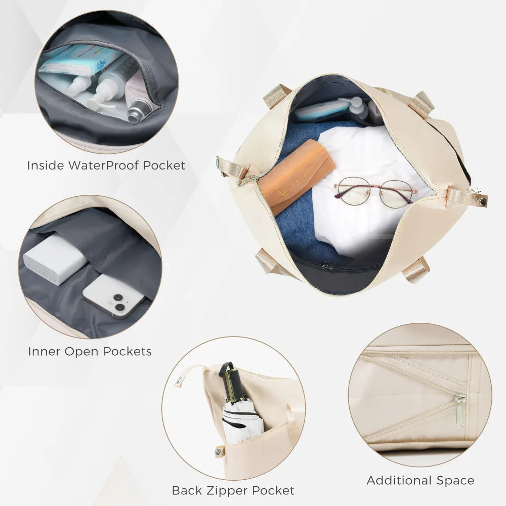 Luggage Sets 4 Piece ABS Durable Suitcase Travel Bag, Carry on Luggage Suitcase Set with 360° Spinner Wheels Ivory and Golden