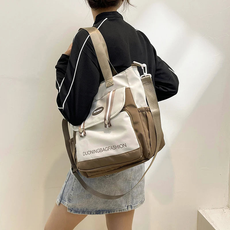 Colorblock Shoulder Bag Large Capacity School Bag Casual Shoulder Purse for Women Teen Girls Students