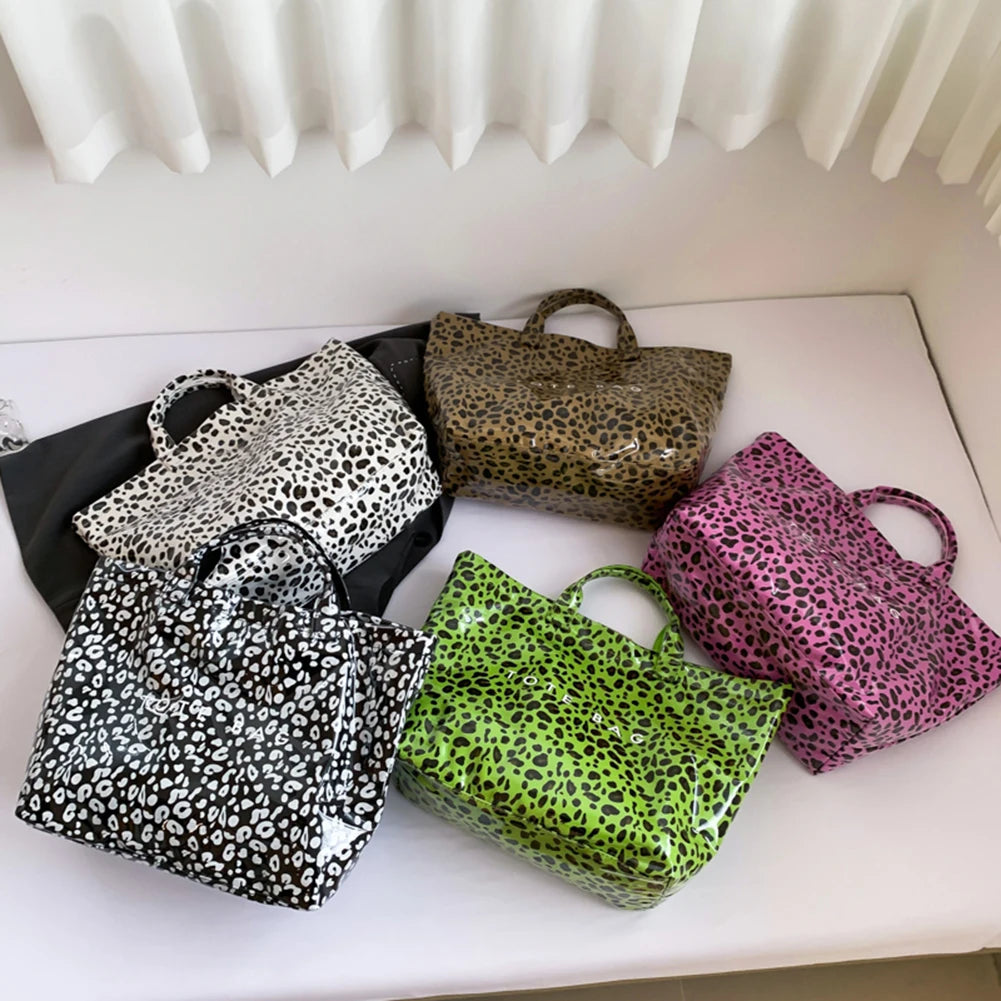 Leopard Print Fashion Tote Bag Large Capacity Trendy Carrying Bag Stylish Commuting Bag Shopping Bag Tote Handbag