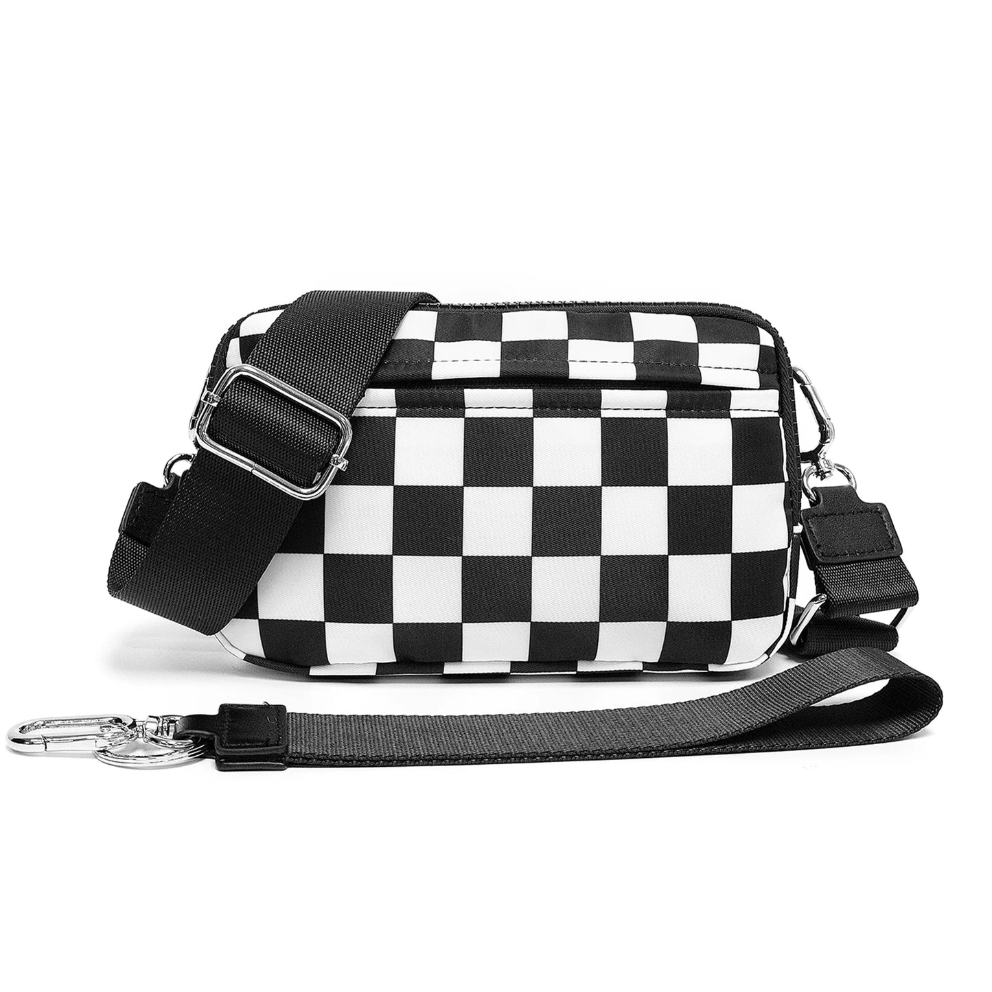 DOYOGI 3 In 1 Black and White Checkered Nylon Crossbody Bags for Women Purses and Handbags Women's Casual Messenger Bags