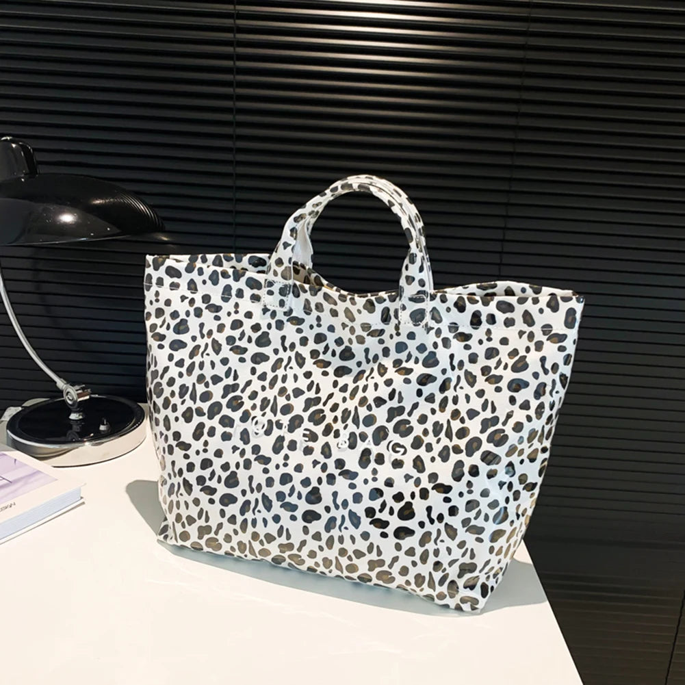 Leopard Print Fashion Tote Bag Large Capacity Trendy Carrying Bag Stylish Commuting Bag Shopping Bag Tote Handbag