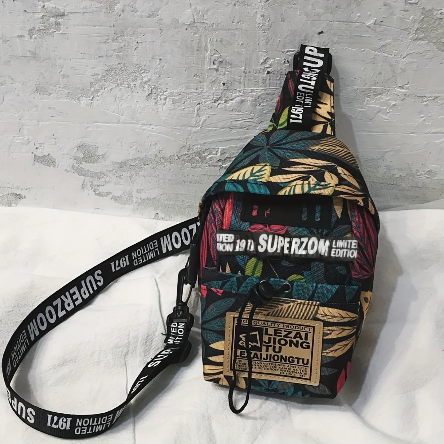 Men's Letter Sling Bag, Anti-Theft Fanny Pack, Lightweight Travel Bag, Adjustable Strap Trendy Polyester Bag - Christmas Thanksg