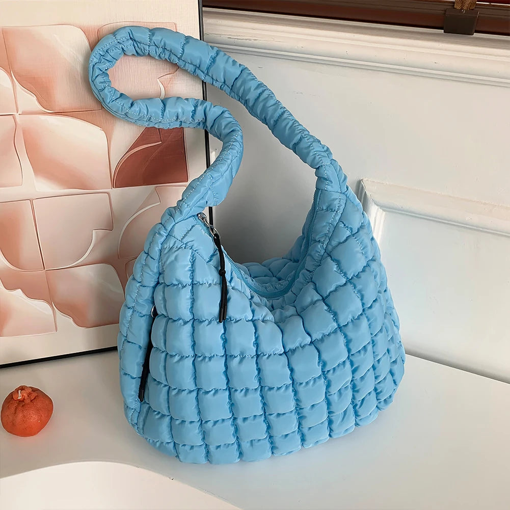 Women Cloud Hobo Bag Large Capacity Quilted Bubbles Crossbody Bag Solid Color Fashion Padded Sling Bag Messenger Bag