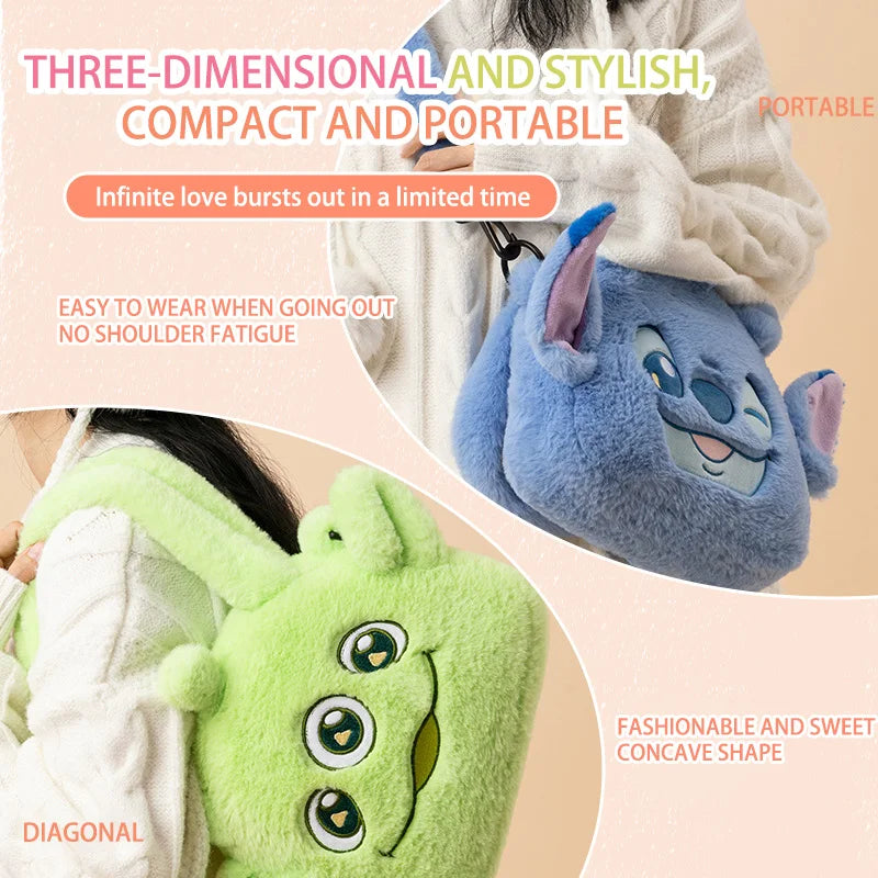 MINISO Disney Fury Season Series Mickey Tote Bag for Girls Crossover Portable Plush Shoulder Bag Cute Anime Cartoon Gift