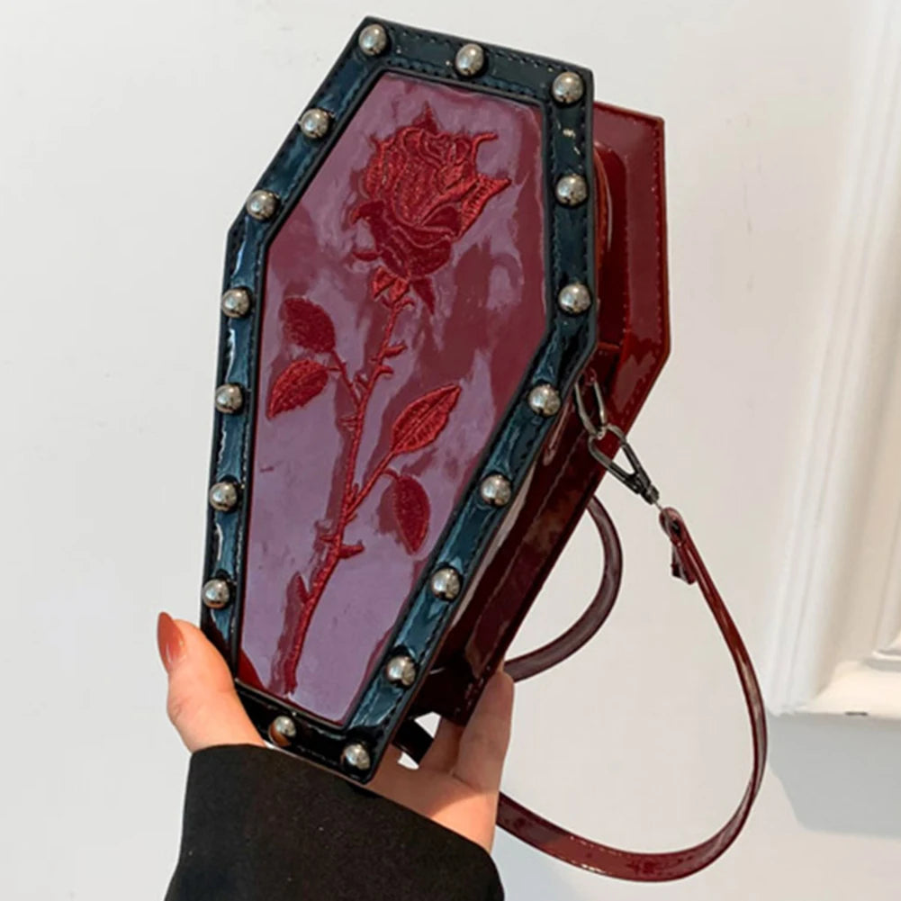 Women Coffin Satchel Purse Cartoon Gothic Crossbody Bag Strap Adjustable Gothic Coin Purse Spider Coffin Bag Halloween Candy Bag
