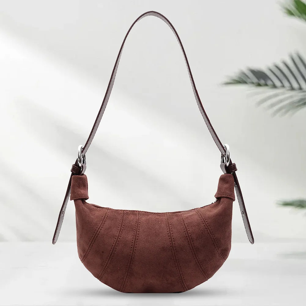 Women PU Fashion Shoulder Bag Zipper Closure Simple Tote Purse Half Moon Crossbody Bag Casual Underarm Bag Stylish Commuting Bag