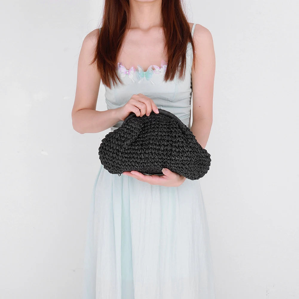 Women Straw Woven Bag Handmade Fashion Shoulder Bag Large Capacity Stylish Crossbody Bag Solid Color for Party Vacation