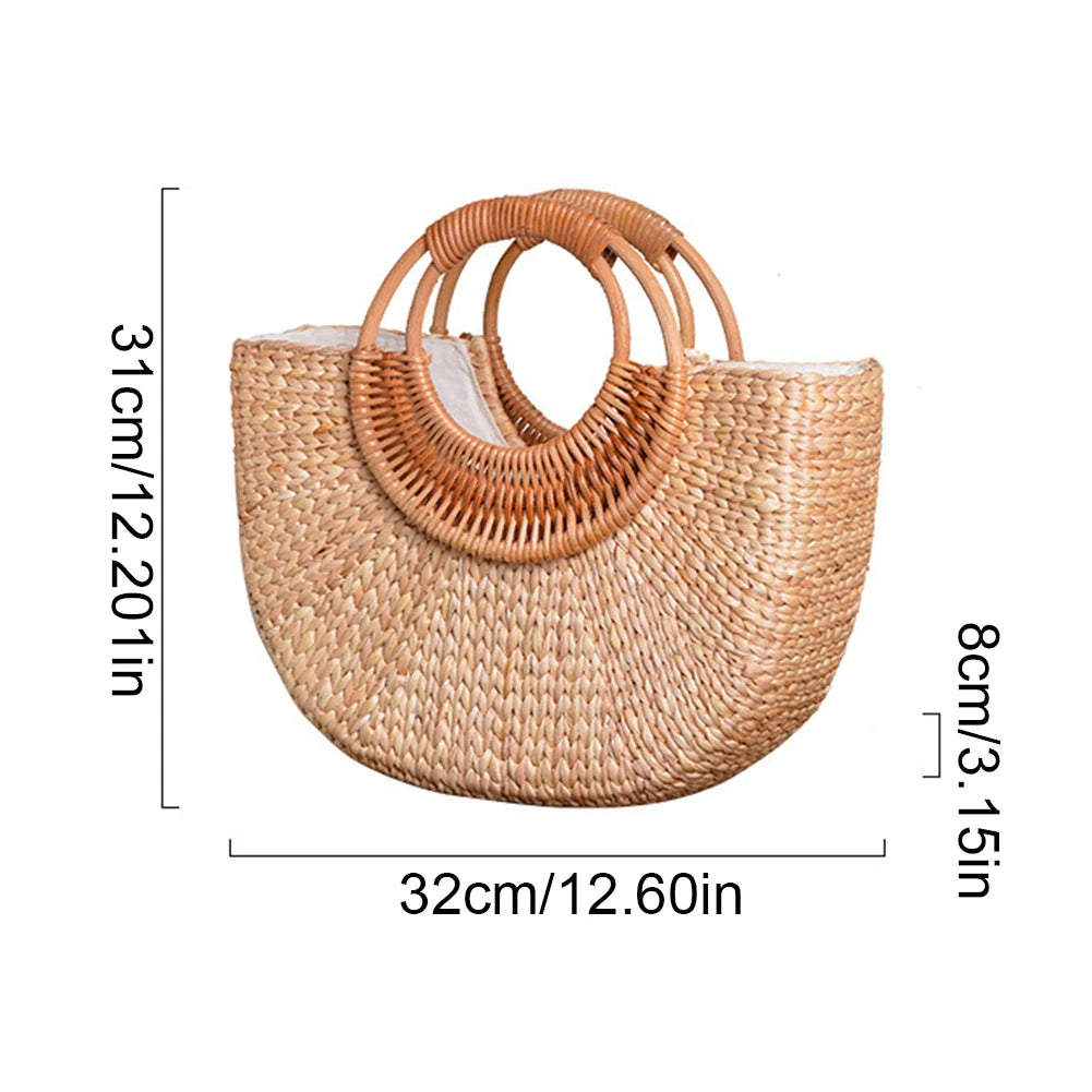 Women Summer Beach Bag Elegant Woven Top Handle Bag Travel Tote Purse Bucket Bag for Travel & Vacation