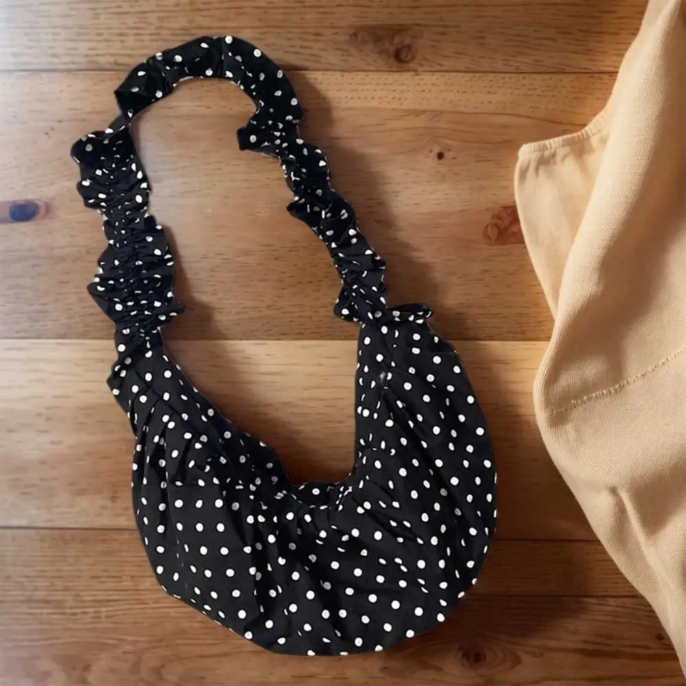 Women Fashion Shoulder Bag Large Capacity Polka Dot Retro Crossbody Bag All Matched Pleated Dumpling Bag for Outdoor Travel