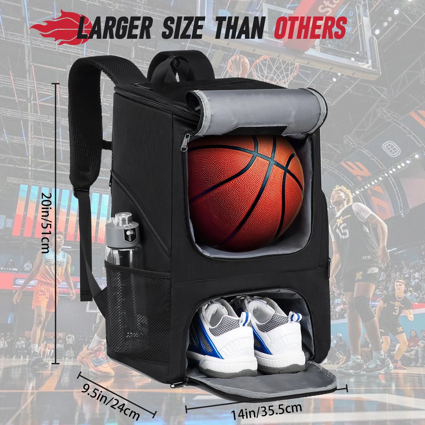 Sports Training Equipment Basketball Backpack with Separate Ball holder & Shoes Compartment Gym Backpack for Basketball Soccer