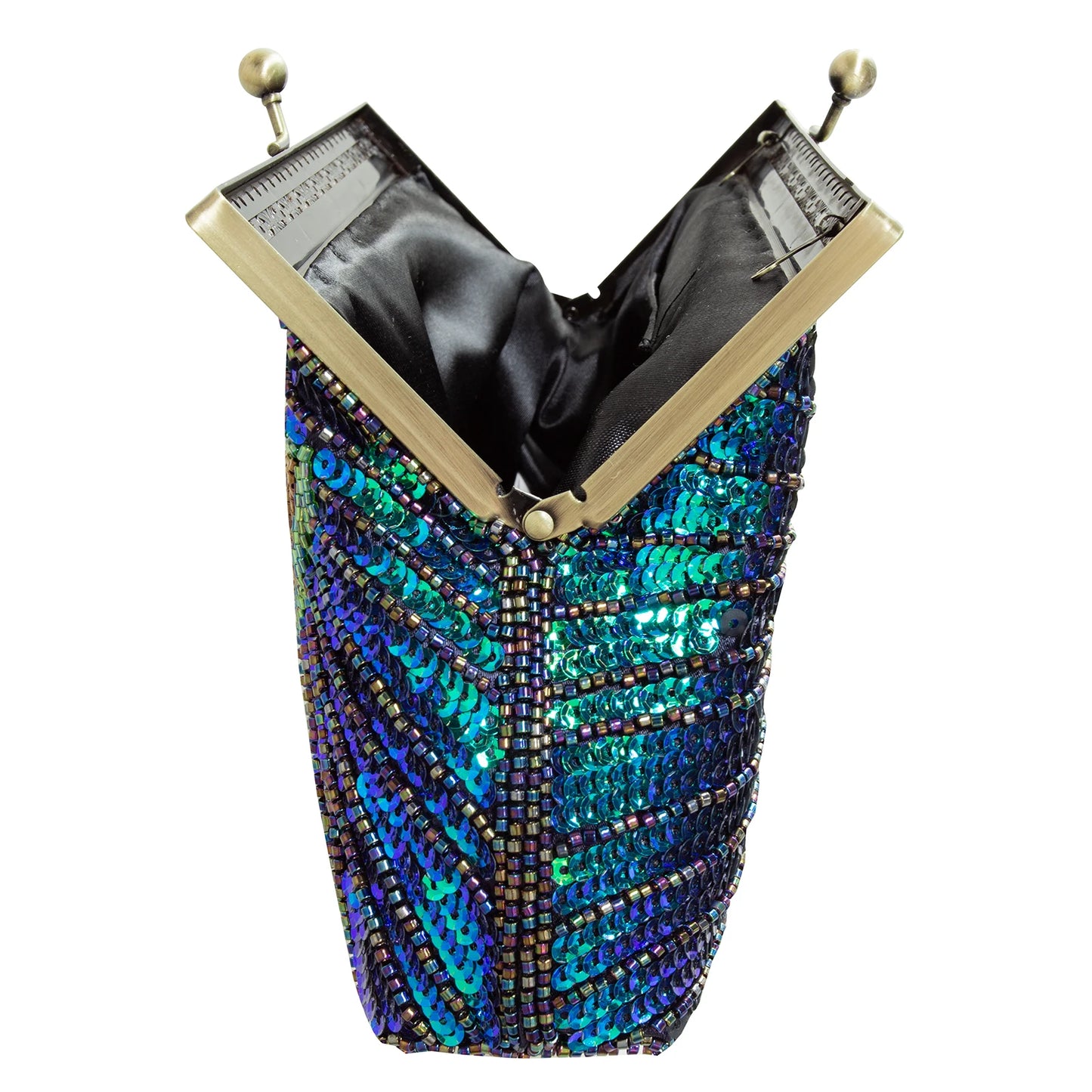 Peacock Green Evening Bag Glitter Gradient Sequins Beading Handbag Women Fashion Oval Party Dressed Purse Bridal Wedding Clutch