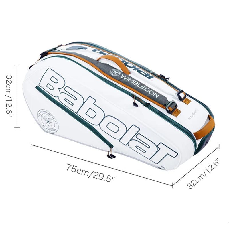 Babolat Wimbledon White Tennis Bag For Women Men With Shoe Compartment Tennis Backpack 6 Pack Professional Sports Bag