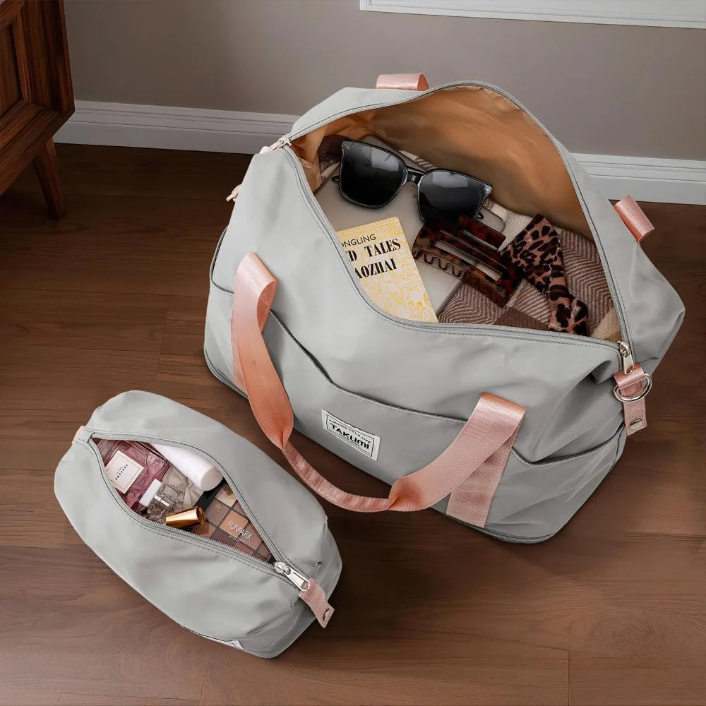 3-piece abs+pc hardshell suitcase set with duffel bag and double spinner wheels for travel with tsa lock