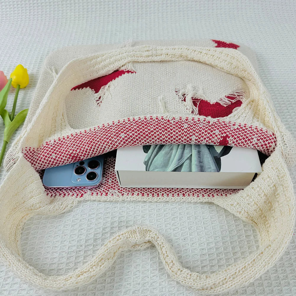 Beach Bag For Women Large Capacity Knitted Bag Aesthetic Shoulder Bag Cute Handbag Grocery Shopping Bag Leisure Fashion Date Bag