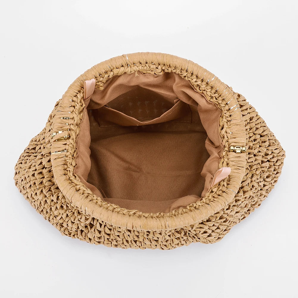 Women Straw Woven Bag Handmade Fashion Shoulder Bag Large Capacity Stylish Crossbody Bag Solid Color for Party Vacation