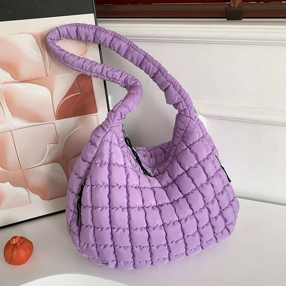 Women Cloud Hobo Bag Large Capacity Quilted Bubbles Crossbody Bag Solid Color Fashion Padded Sling Bag Messenger Bag