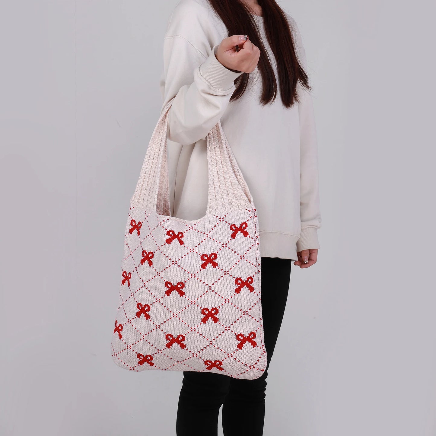 Large Capacity Women Crochet Tote Handbag Cute Shoulder Bag for Shopping Travel Daily Use Versatile Style