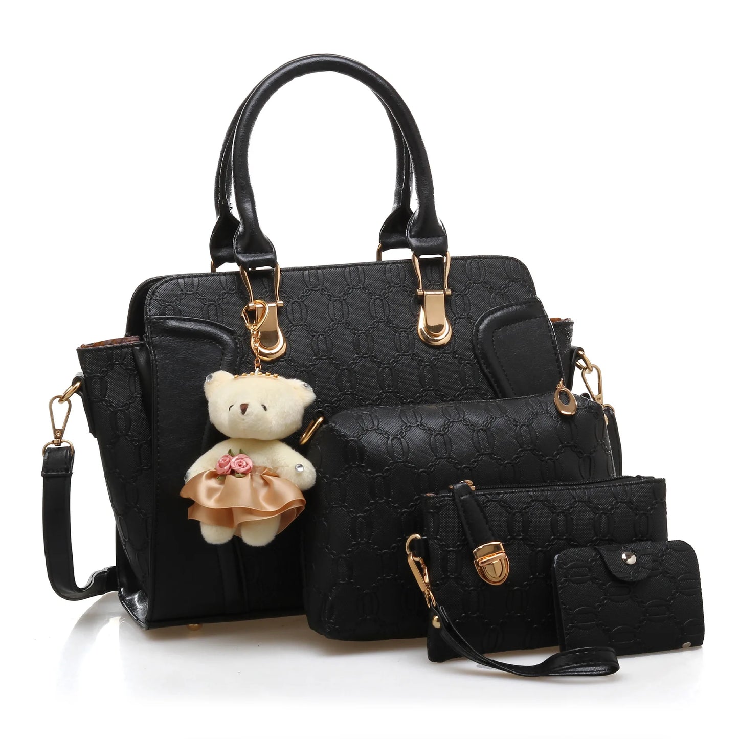 LadiesHandbag Set Top Handle Bags 4 Pieces Set inPULeather,ToteBagShoulderBagClutch andCardHolderSets forShoppingWorkTravel Gift