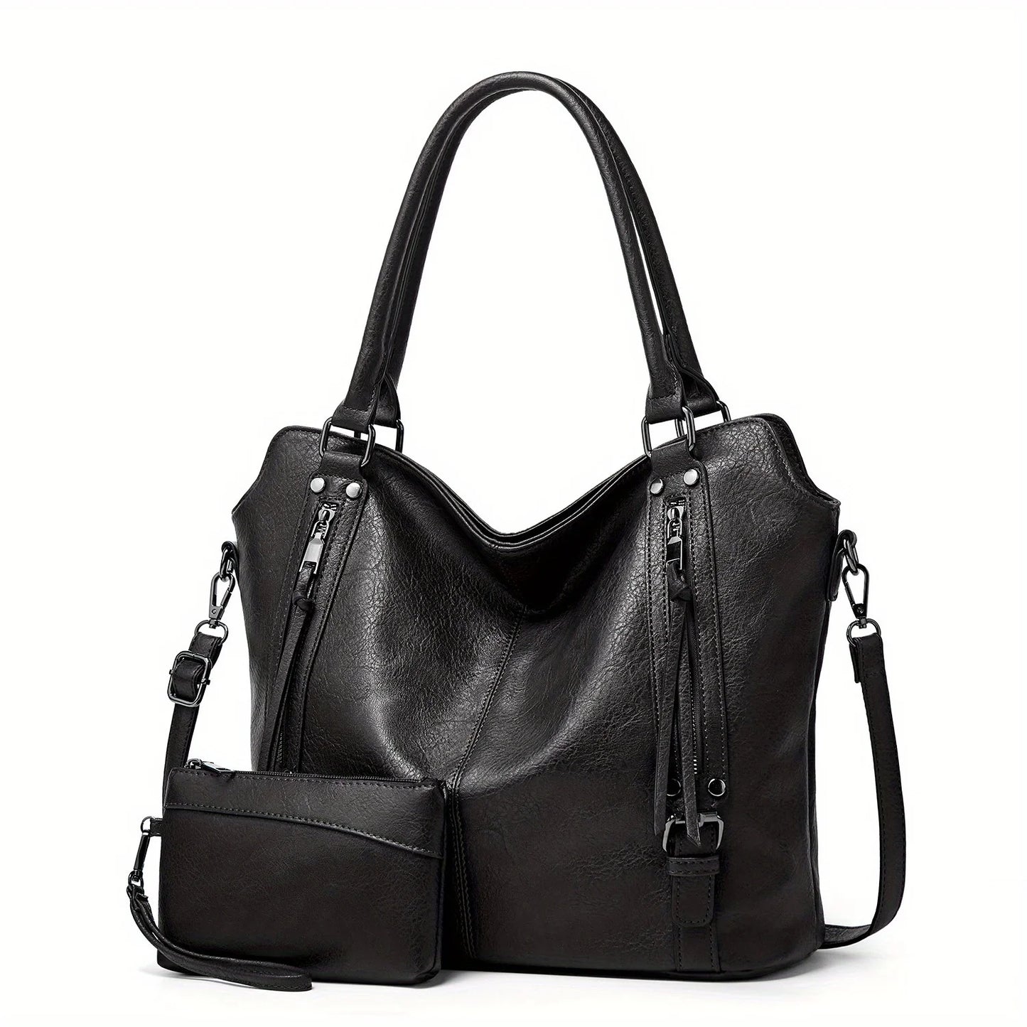 2PC Set Purses Tote Bag For Women, Handbags PU Leather Large Shoulder Bag, Cow Pattern Work Bags With Multi-Pockets, Designer H