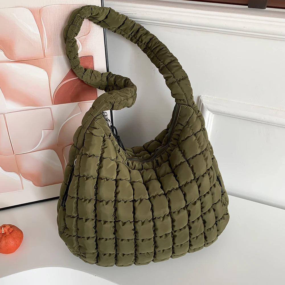 Women Cloud Hobo Bag Large Capacity Quilted Bubbles Crossbody Bag Solid Color Fashion Padded Sling Bag Messenger Bag