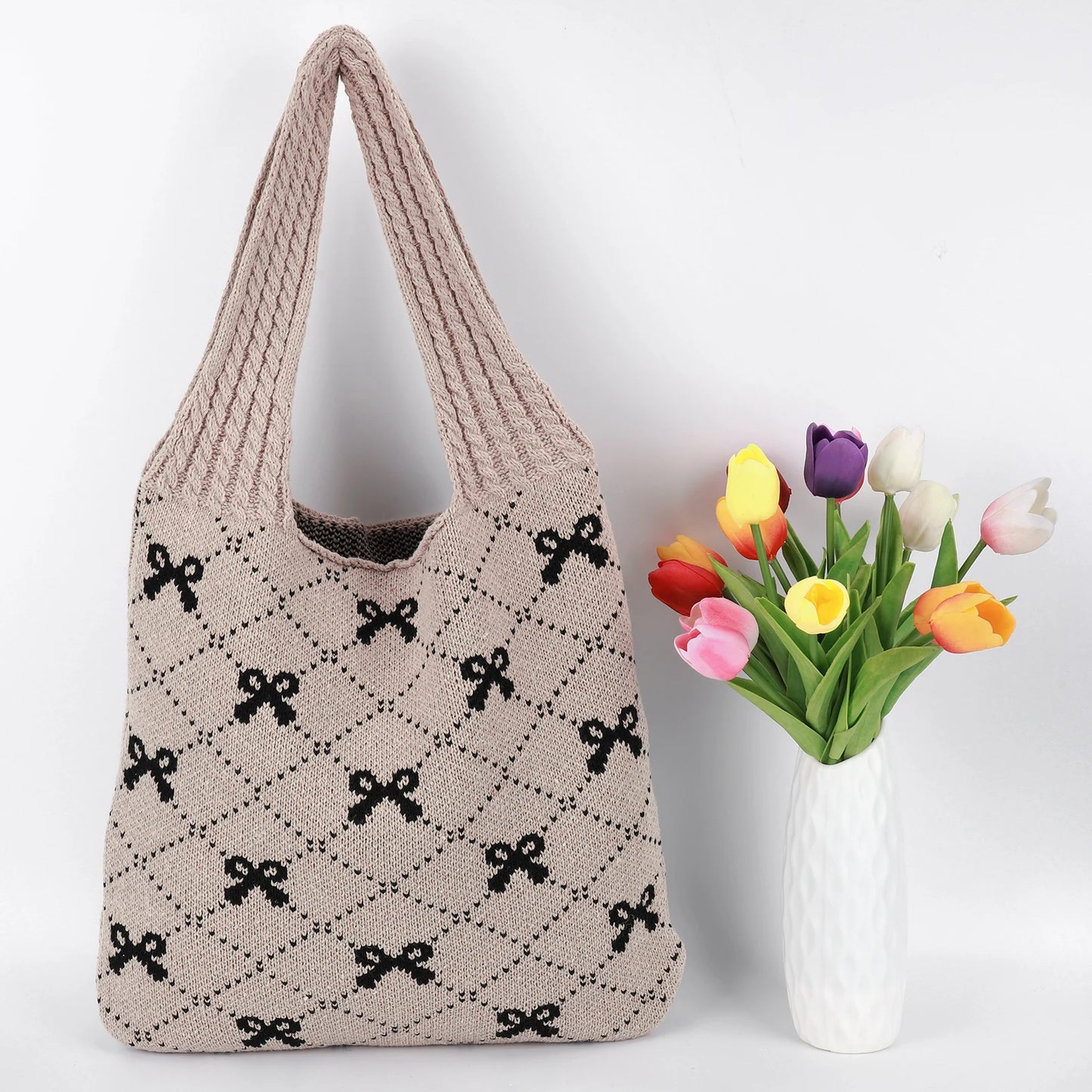 Large Capacity Women Crochet Tote Handbag Cute Shoulder Bag for Shopping Travel Daily Use Versatile Style