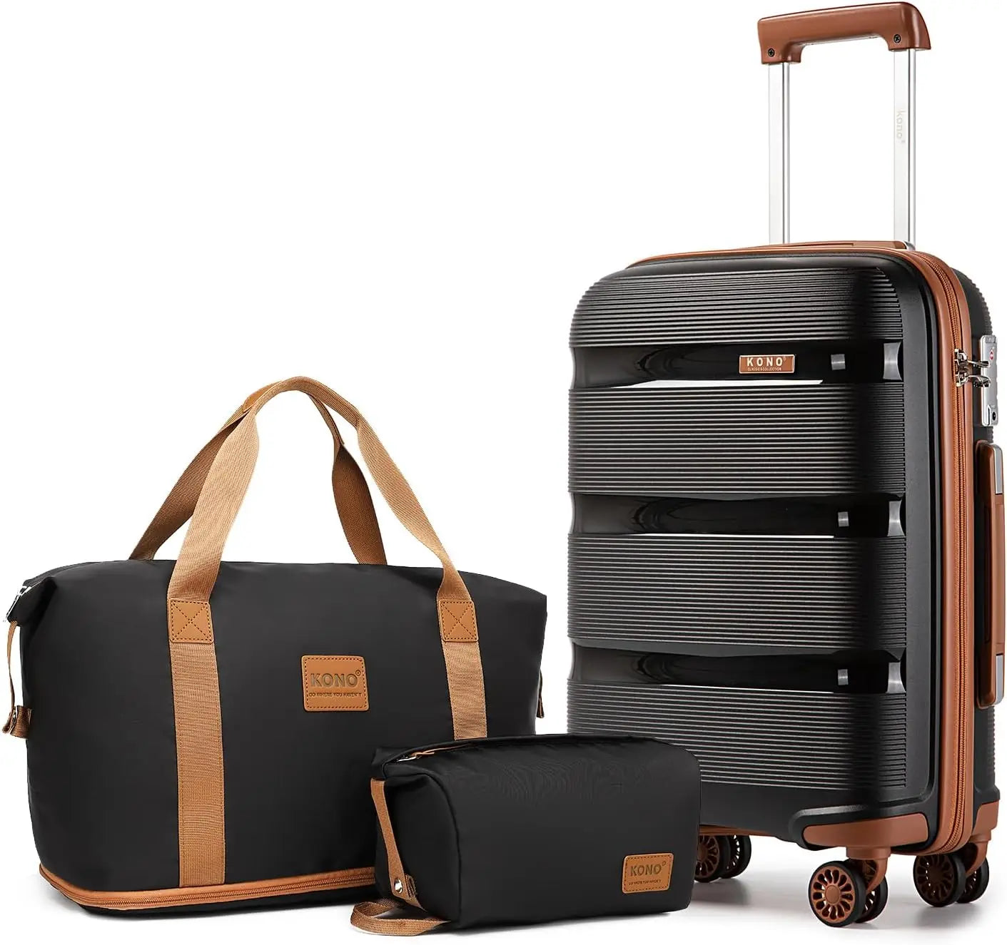 Kono Luggage Sets 3 Piece Hard Shell Travel Trolley 4 Spinner Wheels Lightweight Polypropylene Suitcase with TSA Lock