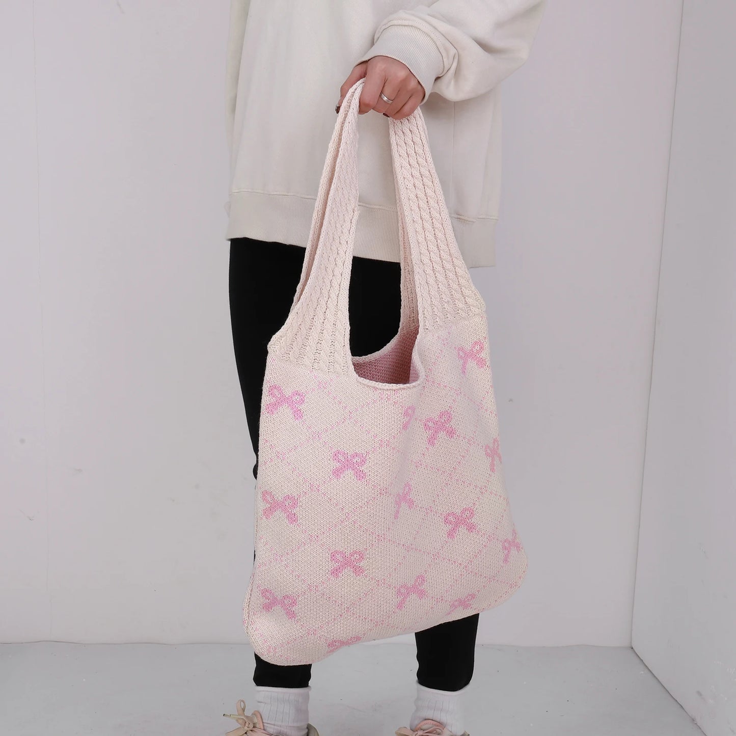 Large Capacity Women Crochet Tote Handbag Cute Shoulder Bag for Shopping Travel Daily Use Versatile Style