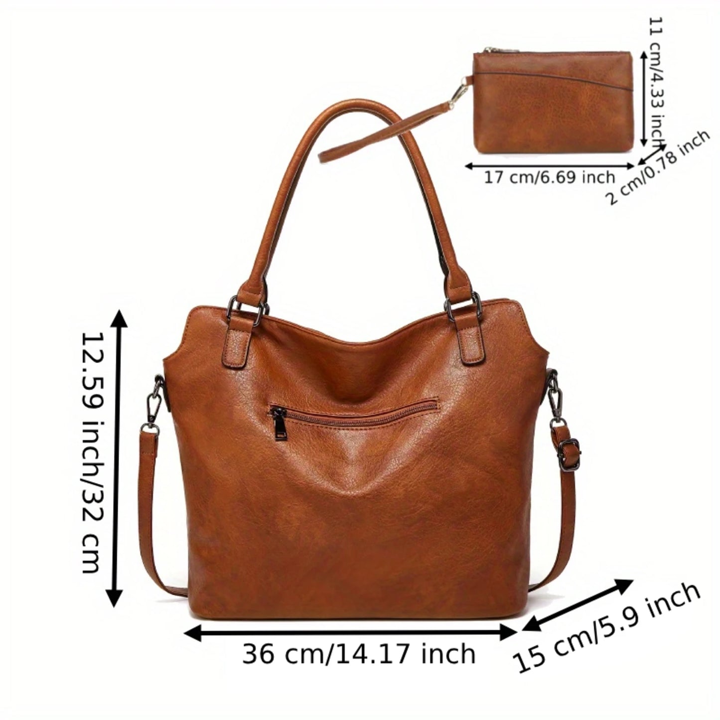2PC Set Purses Tote Bag For Women, Handbags PU Leather Large Shoulder Bag, Cow Pattern Work Bags With Multi-Pockets, Designer H